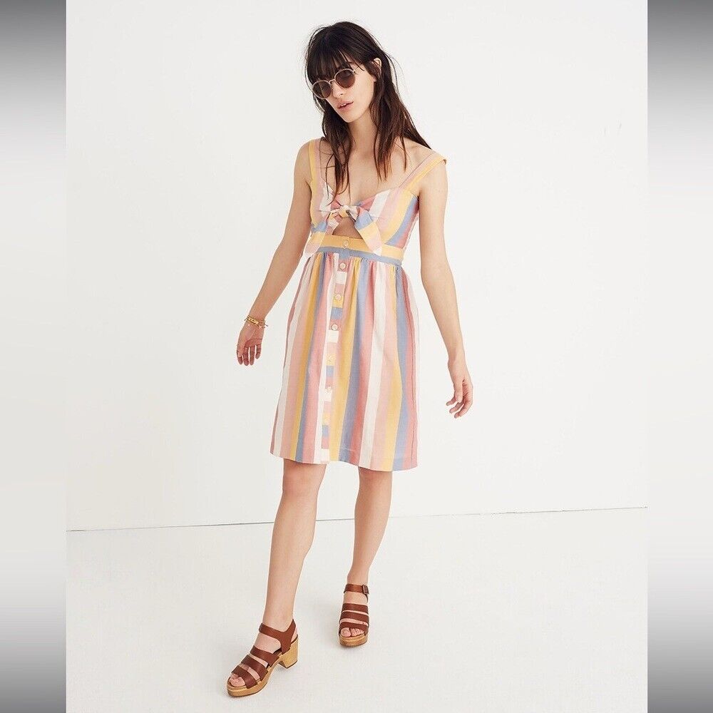 Madewell Sherbet Pastel Stripe Tie Front Cutout D… - image 8