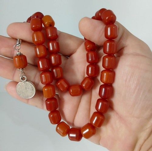 Vintage Faturan Prayer Butterscotch Amber Bakelite 33 Islamic Beads Veins 53gr