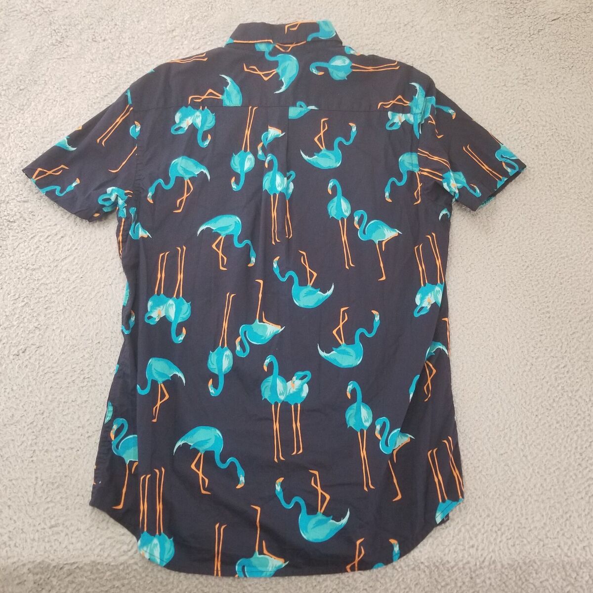 Old Navy Shirt Adult Medium Blue Flamingo All Over Print Button Up Casual Mens