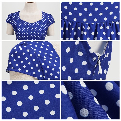 Women Housewife 50s 60s Retro Rockabilly Dots Evening Party Swing A-Lines Dress - Bild 8 von 32