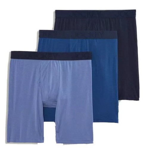 Jockey Active Ultra Soft Modal 9" Long Leg Boxer Brief - 3 Pack/ Blue $36 - Picture 1 of 6