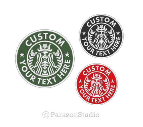 Alle Größen - individuell bestickter runder Aufnäher Totenkopf Kaffee CP-R02 - Bild 1 von 11