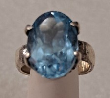 Vintage Artisan Blue Topaz Sterling Silver Ring Over 5 Carats In Size