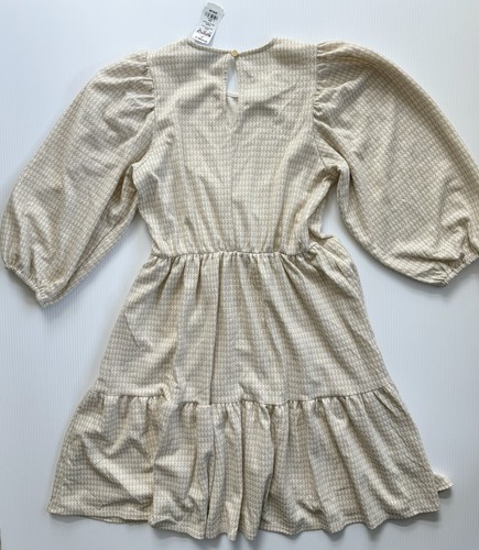 Draper James RSVP Cream / Gold Houndstooth Puff Sleeve Tiered Dress X-Small NWT - Picture 5 of 11