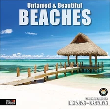 UNTAMED & BEAUTIFUL BEACHES 2025 WALL CALENDAR 12 MONTH 12 X 24 OPEN