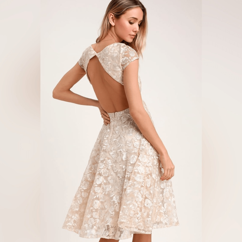 Gorgeous Lulus Jacqueline Champagne Floral Embroidered Backless