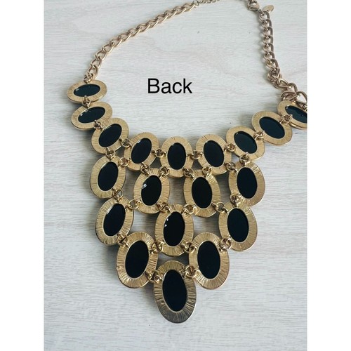 Schwarze Latz Plunge Halskette oval Cabochon goldfarben Kette Designer Halsreif - Bild 5 von 9