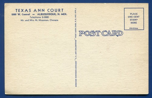 Texas Ann Court Albuquerque New Mexico nm Route 66 old linen postcard - Picture 2 of 2