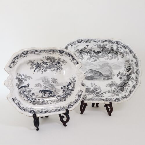 Job Meigh & Son, A Pair Of Antique Transfer Printed Zoological Series Plates. - Foto 1 di 16