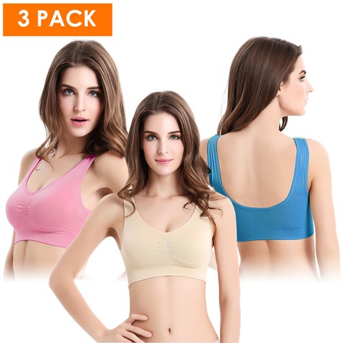 3Packs Sport Bras Seamless Medium Support Tank Sports Running Yoga Sleeping Bras - Picture 43 of 43