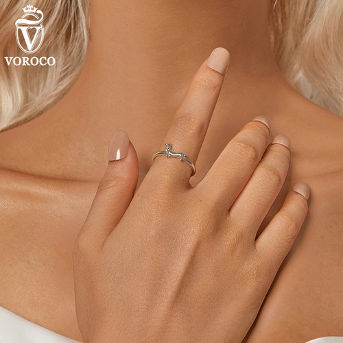 Voroco Real 925 Silver Exquisite Dachshund Open Ring Fashion Women Gifts Jewelry - Imagen 3 de 15