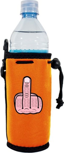 Middle Finger Neoprene Water Bottle Coolie; drawstring, clip, strap, drink, f*ck - Picture 7 of 11
