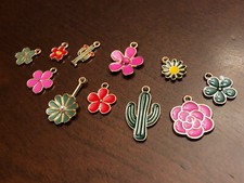 11pc CHARM LOT Bracelet Cactus Blooms Flowers Charms Gold Desert Cacti Arizona