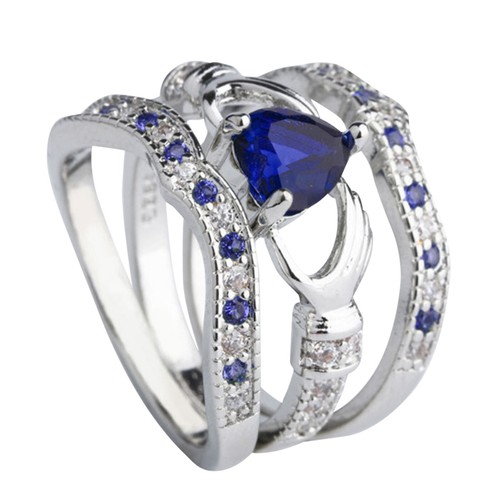 Juego de 3 piezas de anillo de boda amatista corazón Claddagh plata moda joyería - Imagen 20 de 33