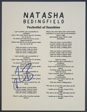NATASHA BEDINGFIELD SIGNED LYRIC SHEET POCKETFUL OF SUNSHINE AUTOGRAPH COA NATASHA BEDINGFIELD SIGNED LYRIC SHEET POCKETFUL OF SUNSHINE AUTOGRAPH COA
