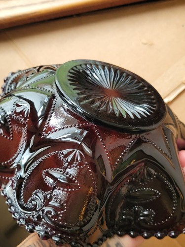 Super Purple Dugan Carnival Glass Cherries Large Bowl Jeweled Heart Exterior - Picture 10 of 17
