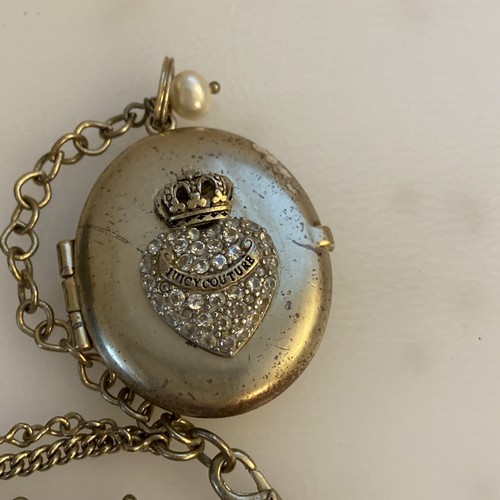 Vintage Juicy Couture Krone Foto Medaillon Halskette goldfarben silber Distress Metall - Bild 14 von 16
