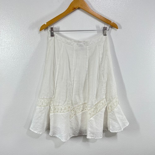 Banana Republic White Linen Skirt Size 0 Flowy A-Line Cotton Lace Cottagecore - Picture 3 of 9