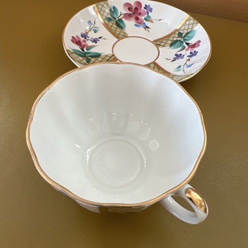 Lomonossow Porzellan Green House Teetasse Untertasse signiert Blumen Gold Russland - Bild 3 von 5