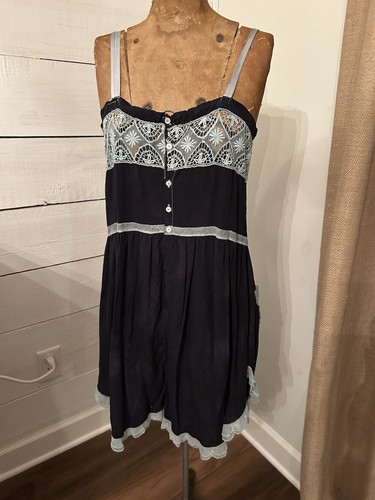 Vintage 1920s Teddy Slip Chemise Step-In Romper Blue Lace Flapper Coquette Med - Picture 6 of 14