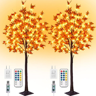 2 Pack 5FT 90LED Fall Maple Tree Lights with Remote - Thanksgiving Decor