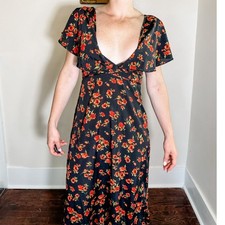 Boohoo Black Maxi Dress with Red Florals Size 6