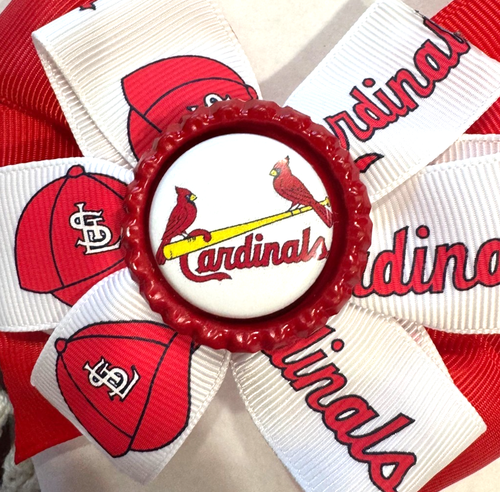 Beautiful St. Louis Cardinals inspired pigtail hairbows for girls. - Picture 3 of 4