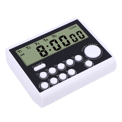 Digital Timer Battery Powered 5 Channels Digital Kitchen Timer With Clock For - Picture 2 of 12