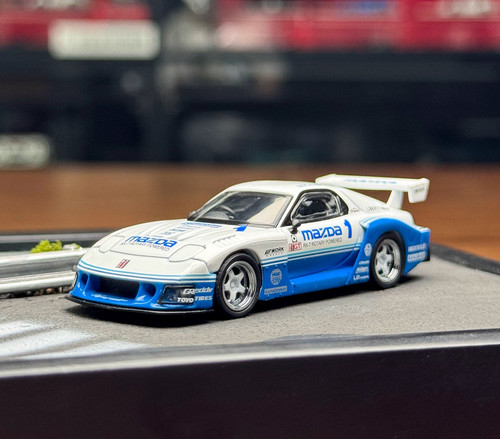 MINIGT 1:64 White Blue Mazda RX7 LB IMSA Sports Model Diecast Metal Car - Picture 3 of 8