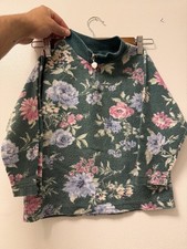 Vintage 90s Sostanza Floral 1/4 Fleece Sweater Youth Small S-6 Green USA Made