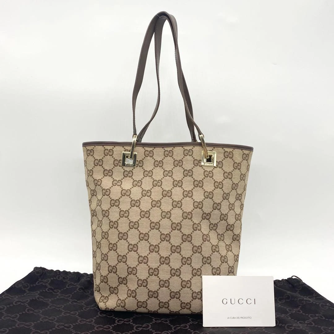 Gucci sac fourre tout sac à main Gg toile cuir beige
