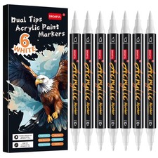 Droaful White Acrylic Paint Pens Markers, 6 Pc Dual Tips Waterproof Paint