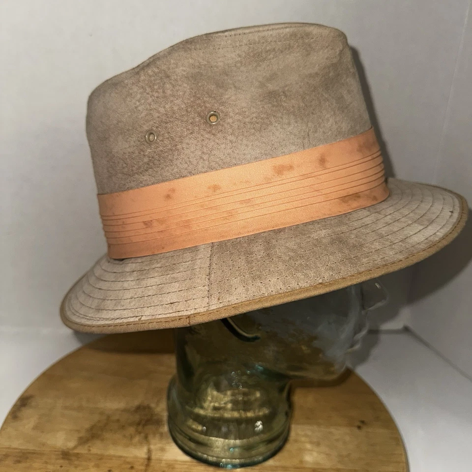 Vintage Kangol Genuine Suede Fedora Hat Medium 7-1/8 Made in USA Tan - Image 4 of 4
