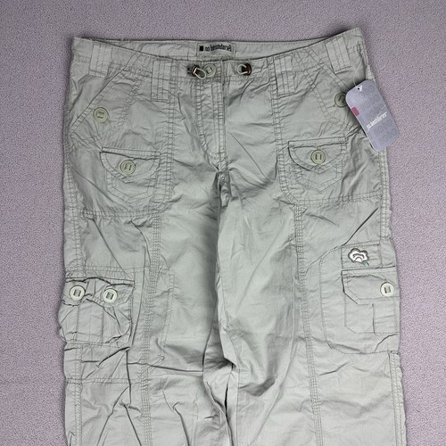 Y2K No Boundaries Wide Leg Cargo Pants Pale Green Sz 11 Embroidered Drawstring - Picture 3 of 11