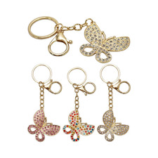 Beautiful Butterfly Rhinestone Gold Key Chain Purse Backpack Charm Key Ring