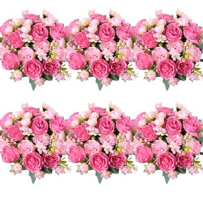 6 Pcs Peonies Artificial Flowers Bulk Blush Pink Silk Peonies Fake Bouquet fo...