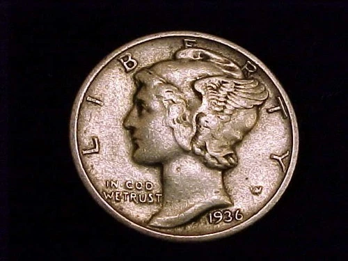 1936-P  Mercury Dime,  a Very  Fine Grade coin.