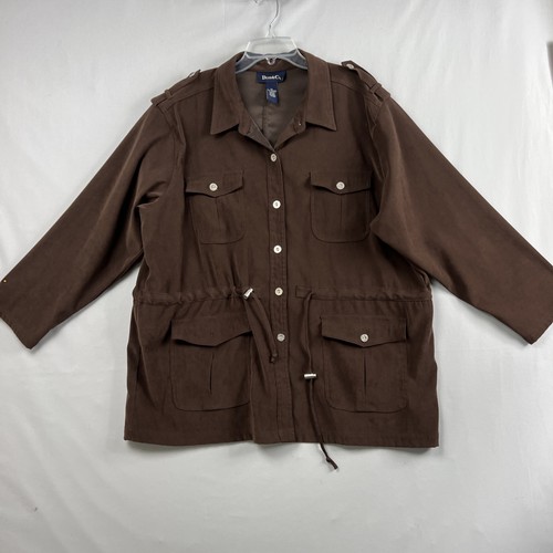 Denim & Co Utility Jacket Plus Size 2X Button Up Pockets Safari Drawstring Waist