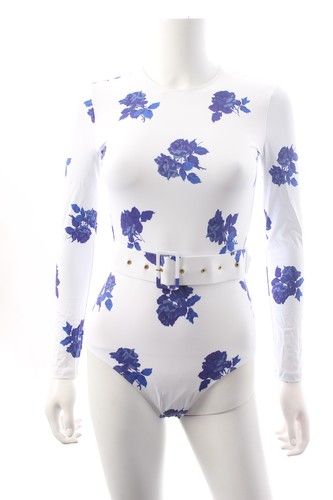 Emilia Wickstead Ana bedruckter Badeanzug mit Gürtel / blau, weiß - Bild 1 von 5