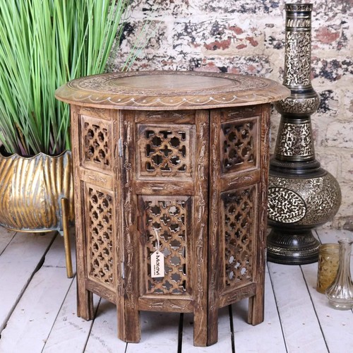Damodar Large Side Table with Aluminium Inlay Indian Mango Wood End Coffee - Picture 2 of 9