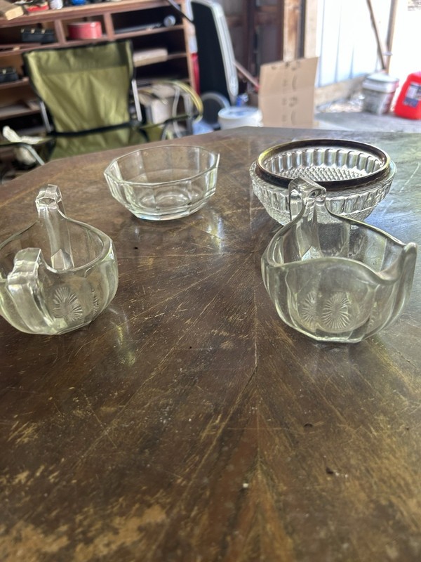 Clear Pressed Glass Vintage Creamer & Sugar Bowl Set w/ Handles, 4-Piece