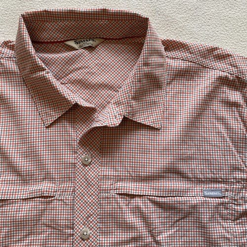 Simms Brrr Performance Button Shirt Extra Large Blue Orange Outdoors Check Mens - Picture 1 of 9
