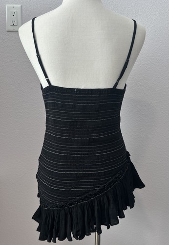 Free People Halter Top Womens M Sleeveless Embroidered Boho Black Asymmetrical - Picture 5 of 13