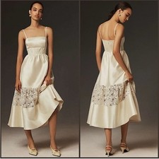 NWT BHLDN Gabrielle Taffeta Lace A-Line Midi Dress Butter Yellow Anthropologie S