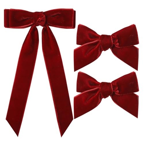 3PCS Velvet Hair Bow Red Hair Ribbon Clips for women Girls Fall Wine Red - Bild 1 von 6