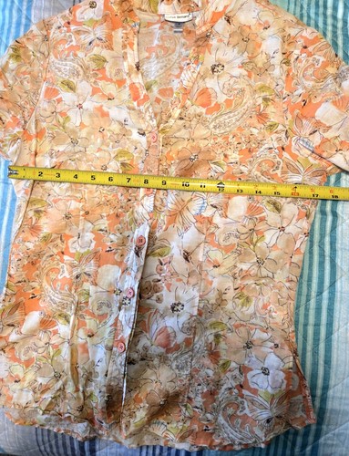 Harve Benard Blouse Top Small Floral Peach Brown Fall Colors Button 3/4 Sleeve - Picture 9 of 11