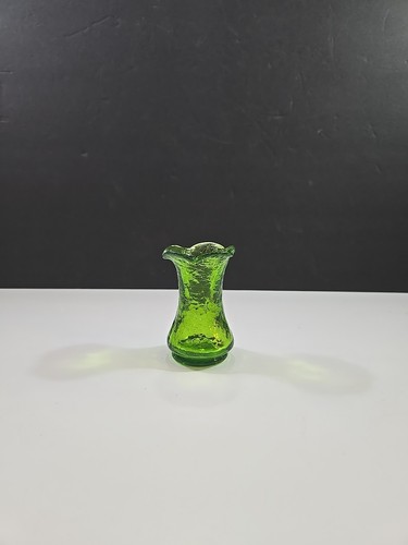 Green Crackle Glass Small 3" Violet Posey Vase - Picture 2 of 10