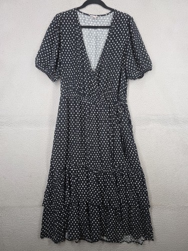 Knox Rose Women's Short Sleeve Wrap Dress Size XXL Tiered Black Polka Dot Midi