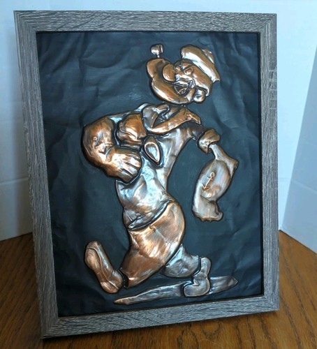Vintage Hand Hammered Copper Wall Hanging Popeye The Sailor Man Framed - Picture 2 of 3