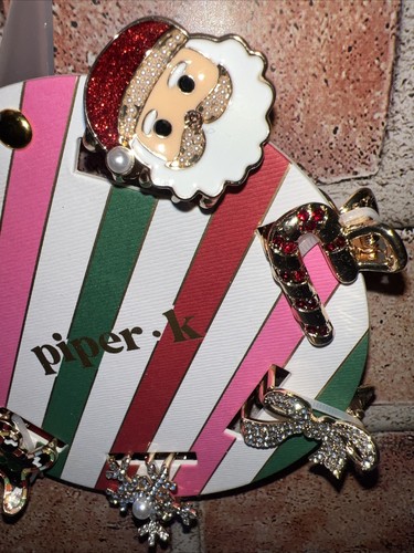 7pc Piper K Jeweled Rhinestone Santa Christmas Holiday Themed Hair Clips NEW! - Picture 3 of 8